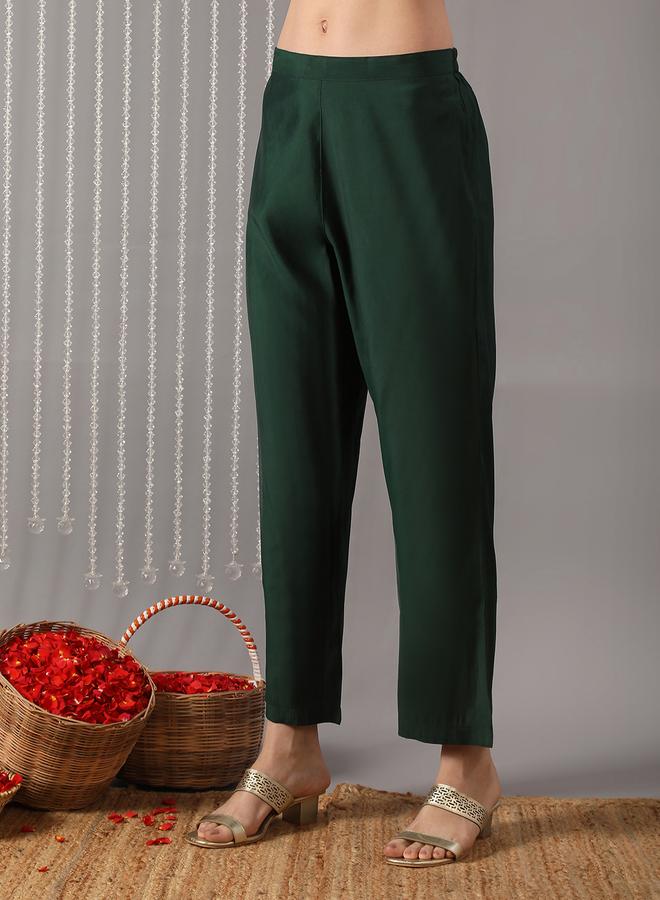 globus Women Green Embroidered A-Line Kurta with Pant and Dupatta Set - Image 4